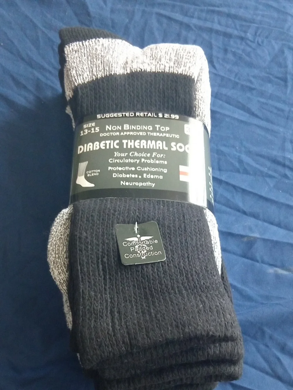 Diabetic Thermal Socks 3 Pack- Black & Gray Non-Binding Top